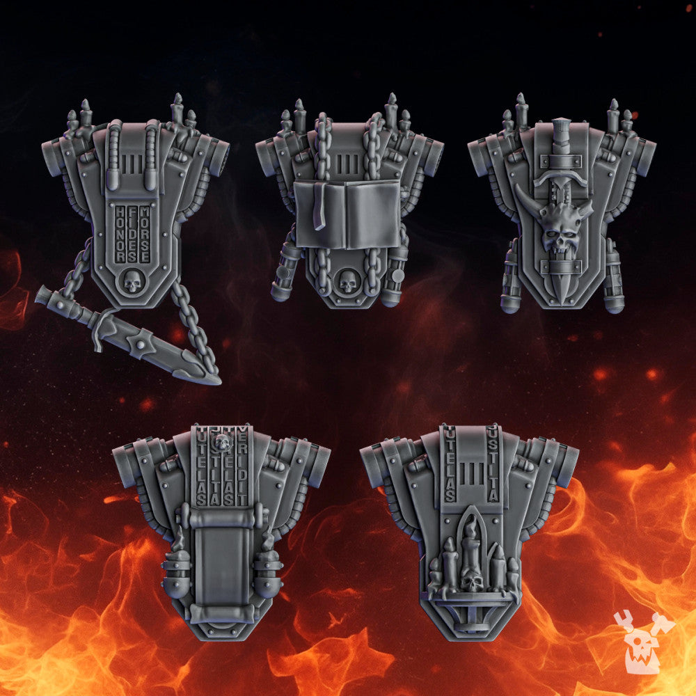 Crusader Knights Warden Backpacks, resin conversion bits, 28mm heroic scale unpainted resin