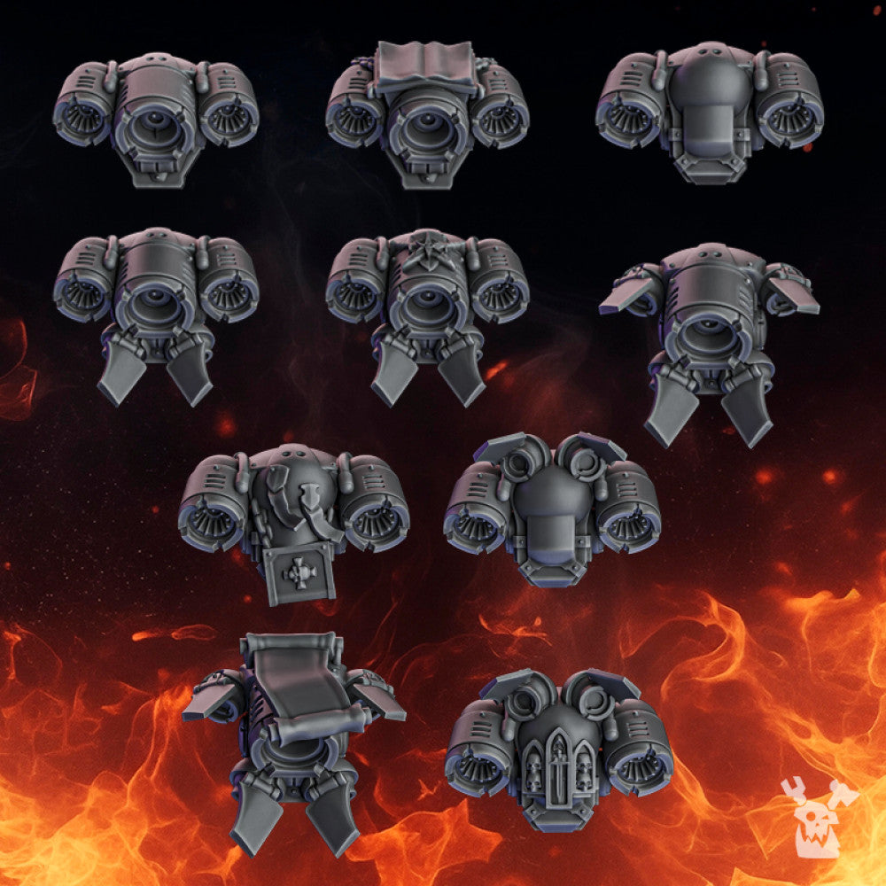 Crusader Knights Jetpacks, resin conversion bits, flyer, 28mm heroic scale unpainted resin