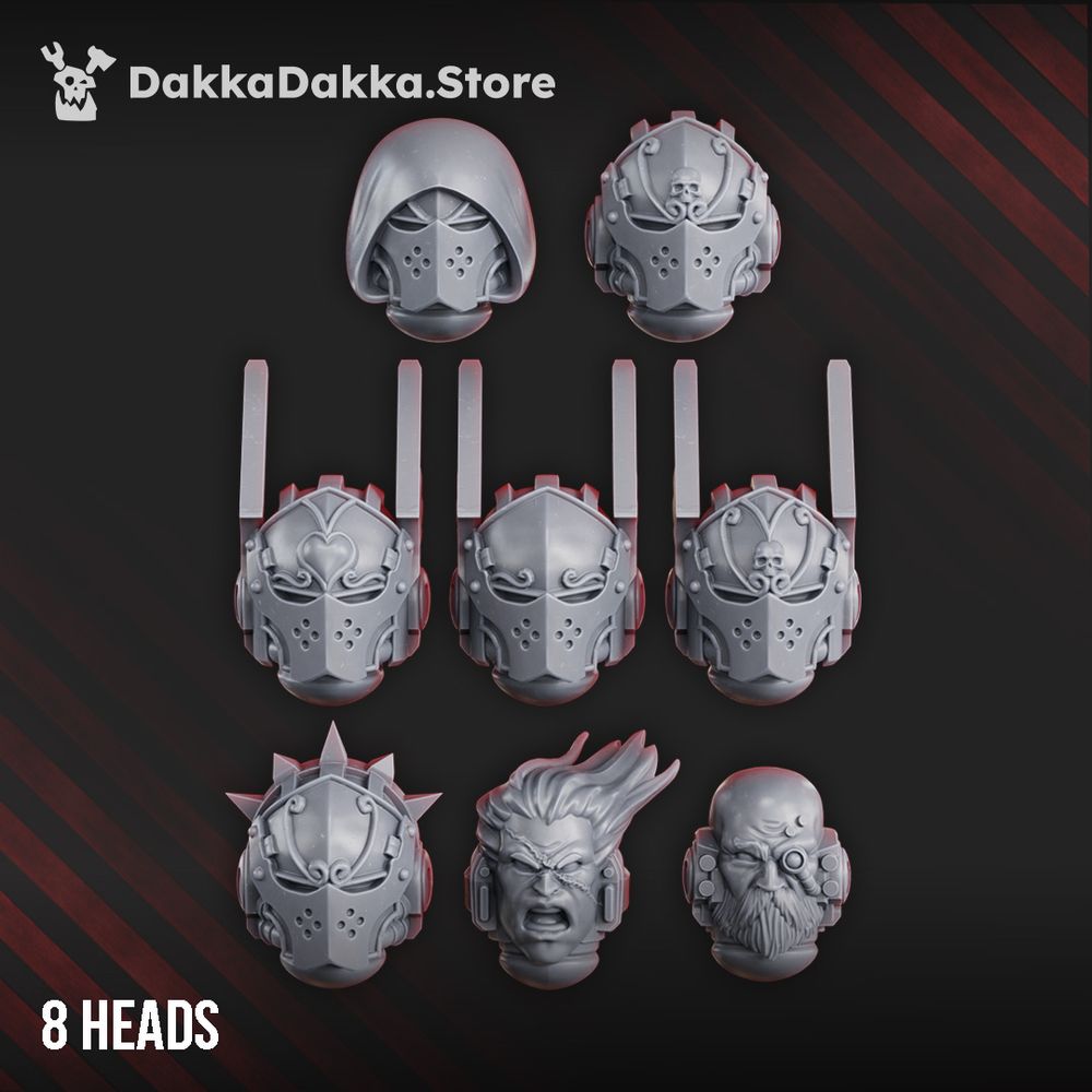 Crimson Knights Tactical Heads Set, resin conversion bits, 28mm heroic scale unpainted resin