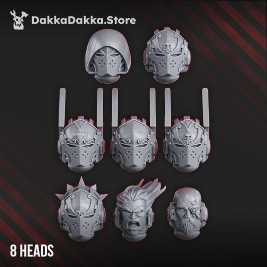 Crimson Knights Tactical Heads Set, resin conversion bits, 28mm heroic scale unpainted resin
