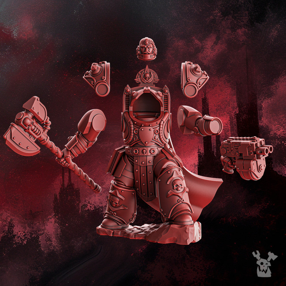Crimson Knights Curator In Destroyer Armor, proxy miniature, 28mm heroic scale unpainted resin