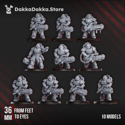 Flame Knights Team Pulsarum, proxy miniature, squad, 28mm heroic scale unpainted resin