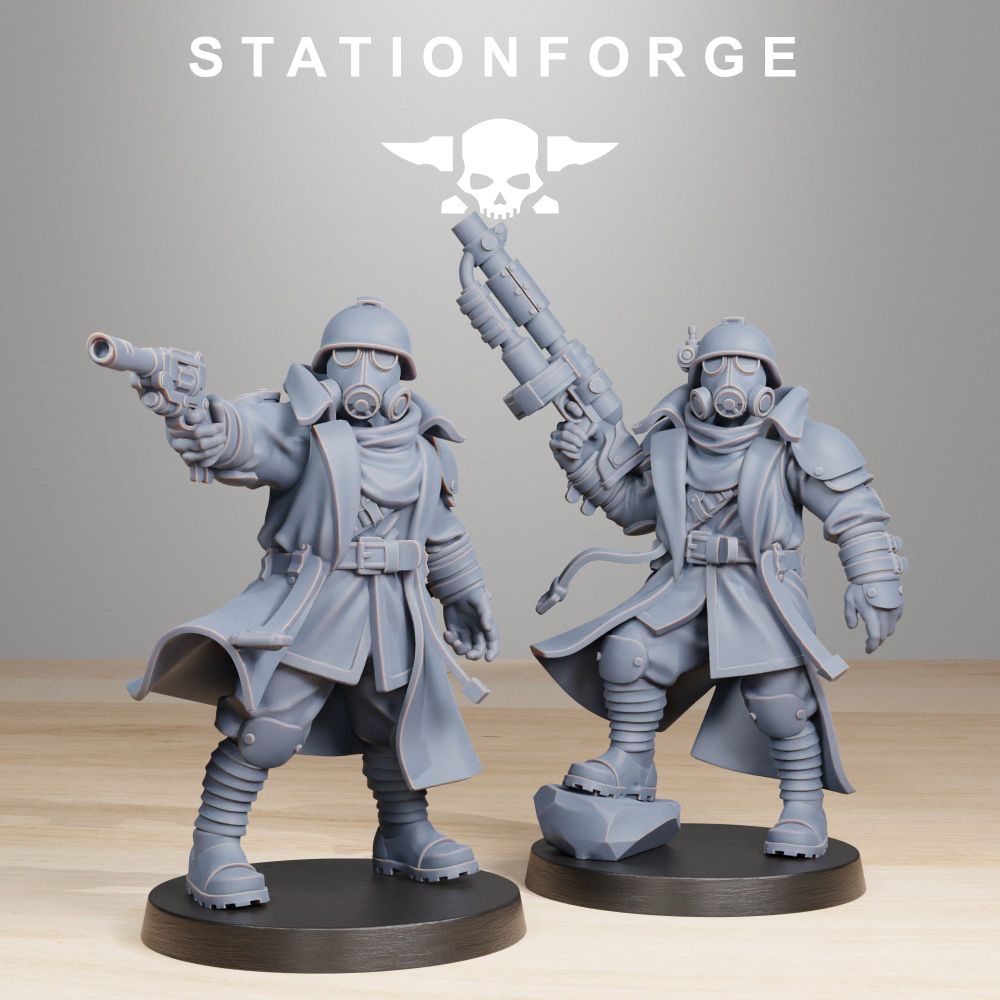 Imperial Army Grim Guard Scorchers Officers (2 Units), 28mm heroic scale unpainted resin