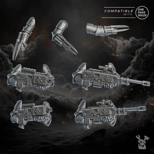 Battle Sisters Weapons Set, resin conversion bits, 28mm heroic scale unpainted resin