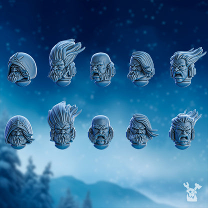 Wolf Knights Commander Heads Set, resin conversion bits, character, 28mm heroic scale unpainted resin, view 2