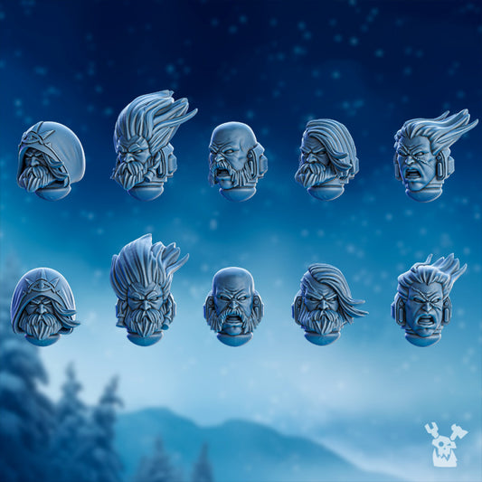 Wolf Knights Commander Heads Set, resin conversion bits, character, 28mm heroic scale unpainted resin, view 2
