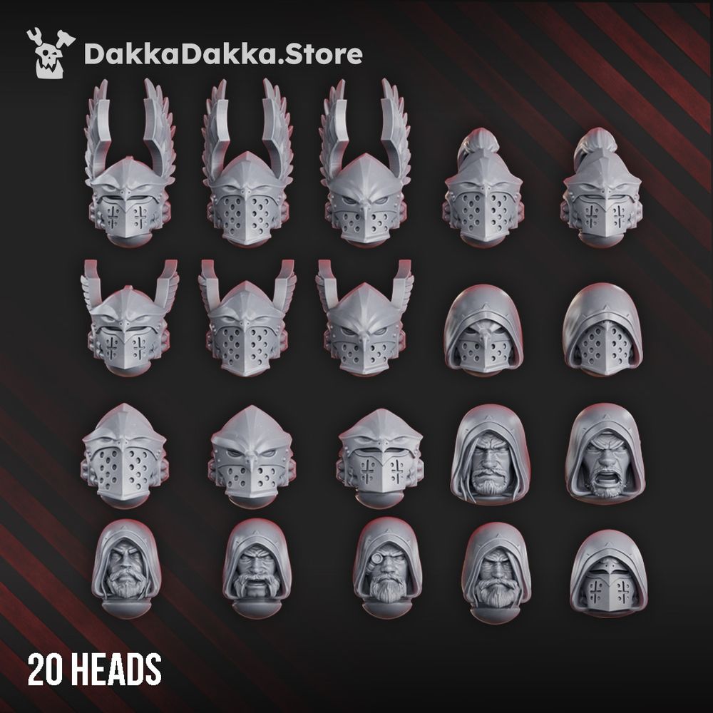 Hooded Knights Assembly Kit Heads, resin conversion bits, 28mm heroic scale unpainted resin