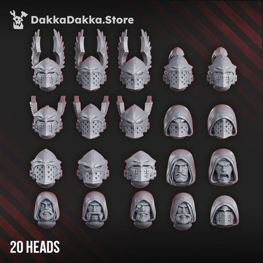 Hooded Knights Assembly Kit Heads, resin conversion bits, 28mm heroic scale unpainted resin