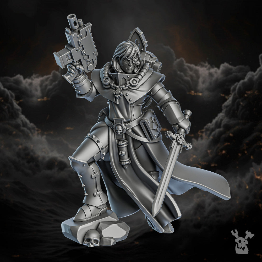 Battle Sisters Verid, proxy miniature, 28mm heroic scale unpainted resin