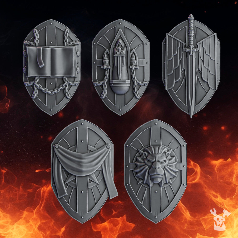 Crusader Knights Knight Shields (Right), resin conversion bits, weapons, 28mm heroic scale unpainted resin