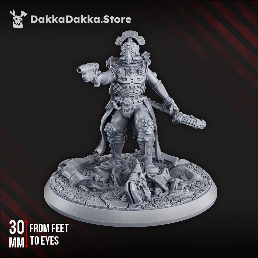 Machine Cult Marshal Geargrinder, Tech Priests proxy miniature, 28mm heroic scale unpainted resin