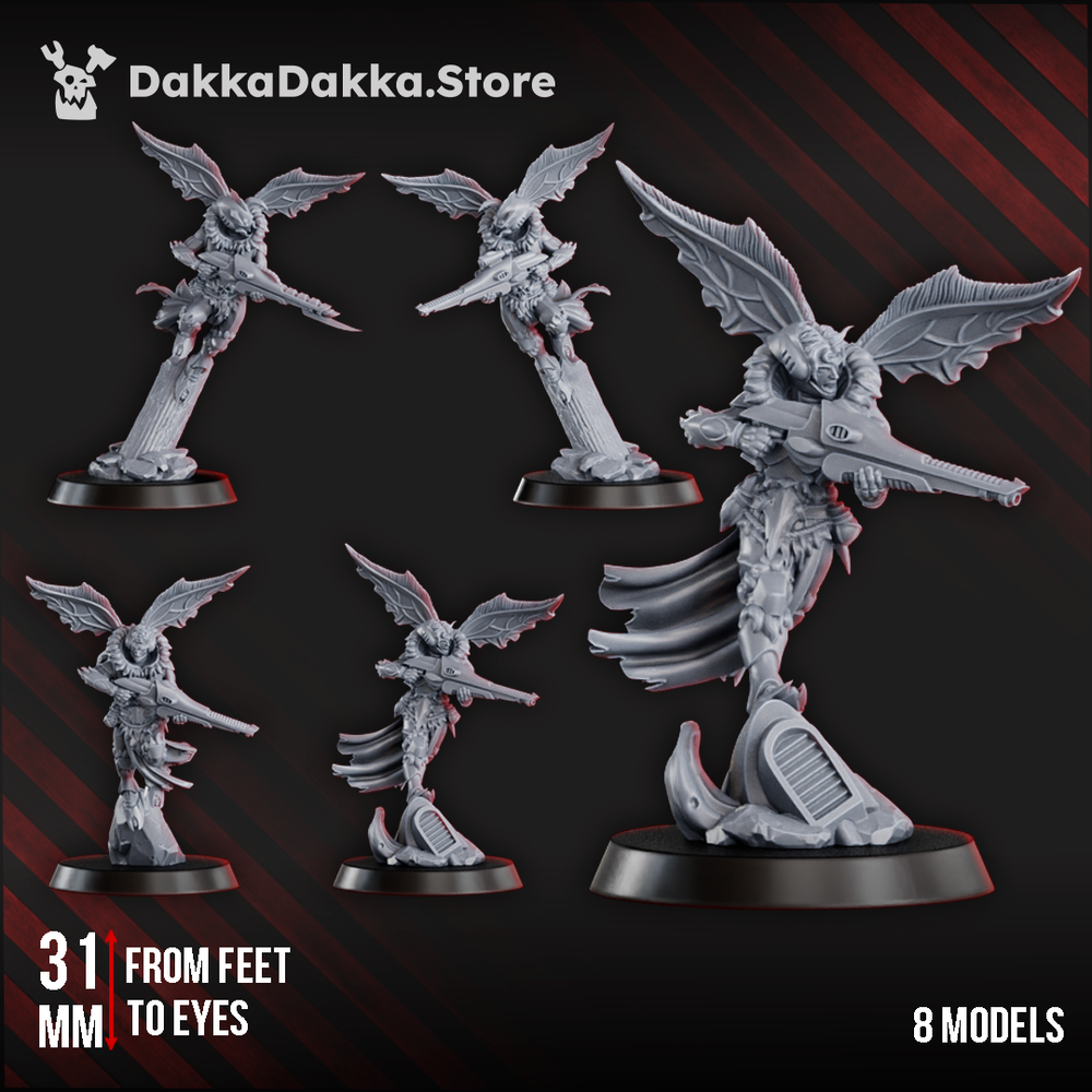 Eldar Airborne Squad, proxy miniature, 28mm heroic scale unpainted resin