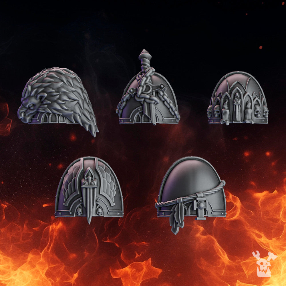 Crusader Knights Shoulder Pads, resin conversion bits, 28mm heroic scale unpainted resin