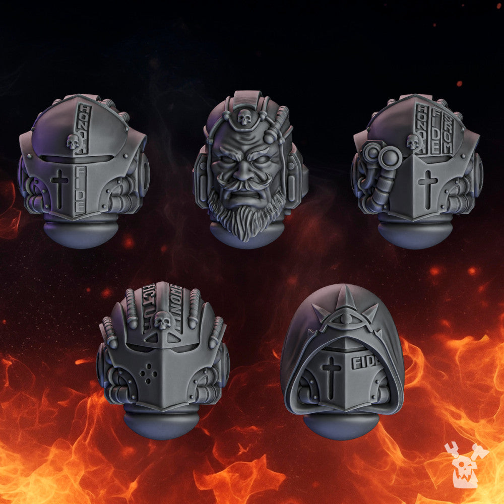 Crusader Knights Warden Heads, resin conversion bits, 28mm heroic scale unpainted resin