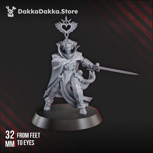 Battle Sisters Abbatissa Elvira Vespertilion, proxy miniature, 28mm heroic scale unpainted resin
