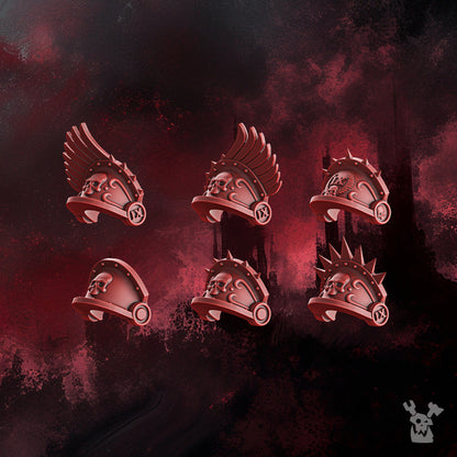 Crimson Knights Shoulder Pads Set, resin conversion bits, 28mm heroic scale unpainted resin