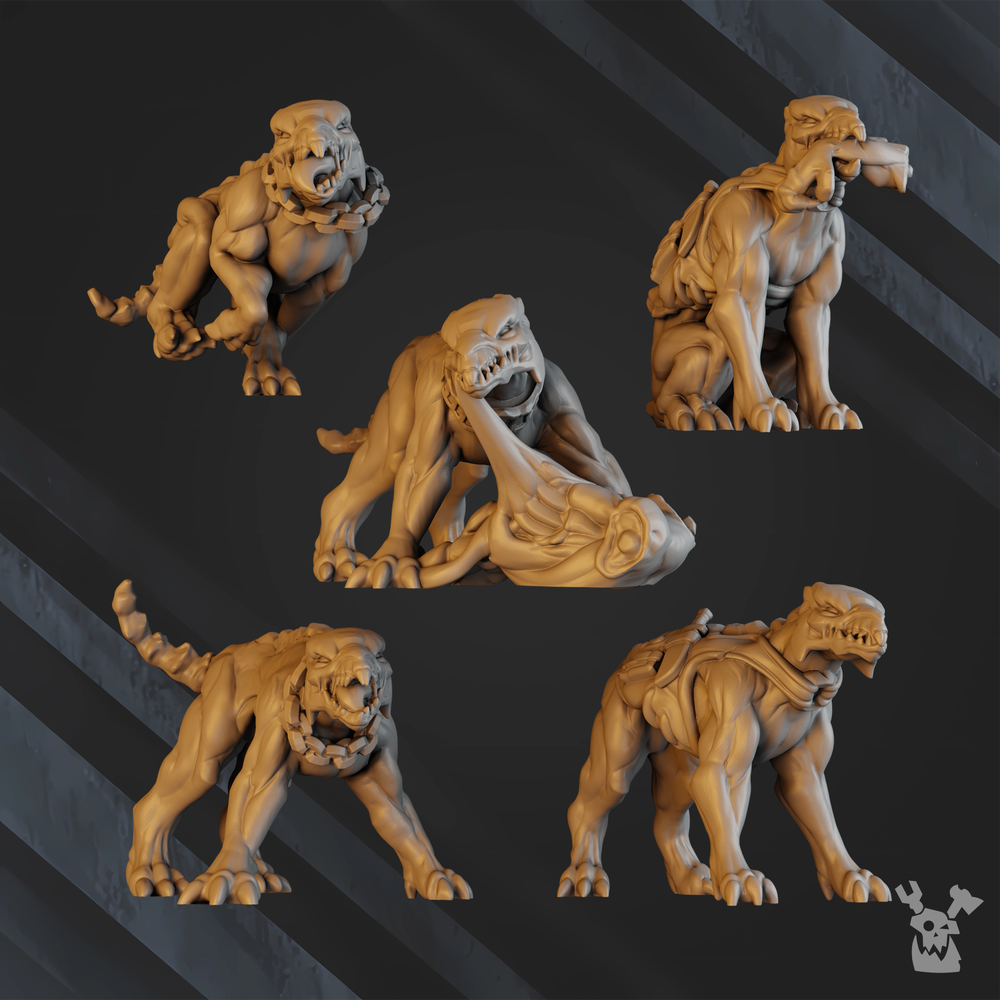 Tuai Anunnaki Tribe Watchdogs, proxy miniature, 28mm heroic scale unpainted resin, view 5
