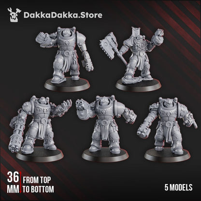 Flame Knights Destroyers Squad, proxy miniature, 28mm heroic scale unpainted resin