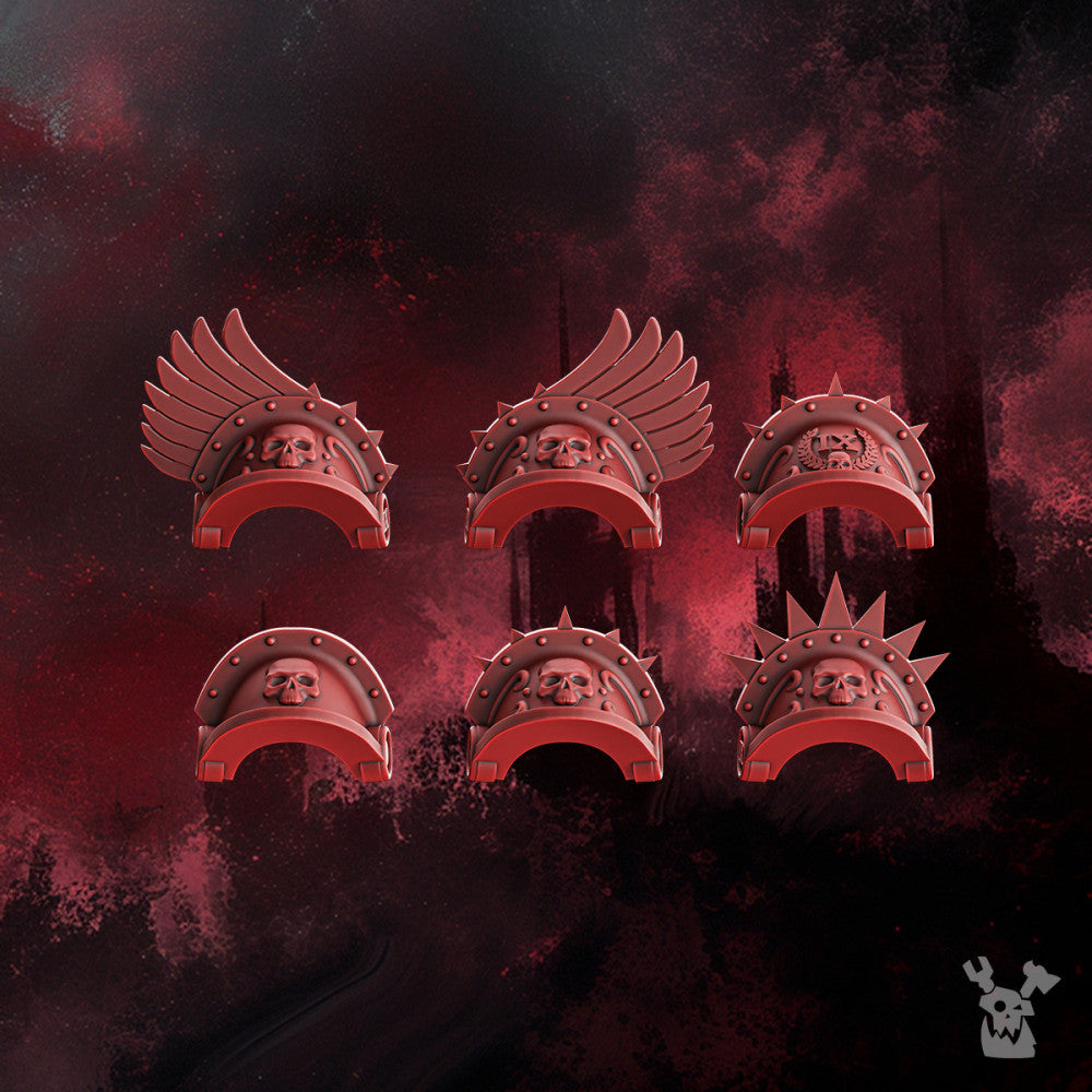 Crimson Knights Shoulder Pads Set, resin conversion bits, 28mm heroic scale unpainted resin, view 2