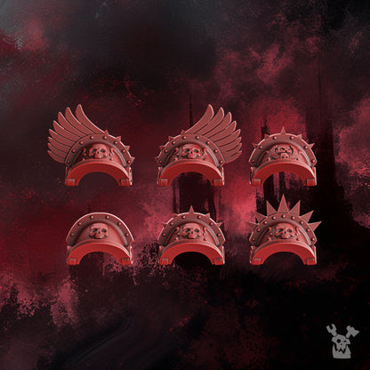 Crimson Knights Shoulder Pads Set, resin conversion bits, 28mm heroic scale unpainted resin, view 2