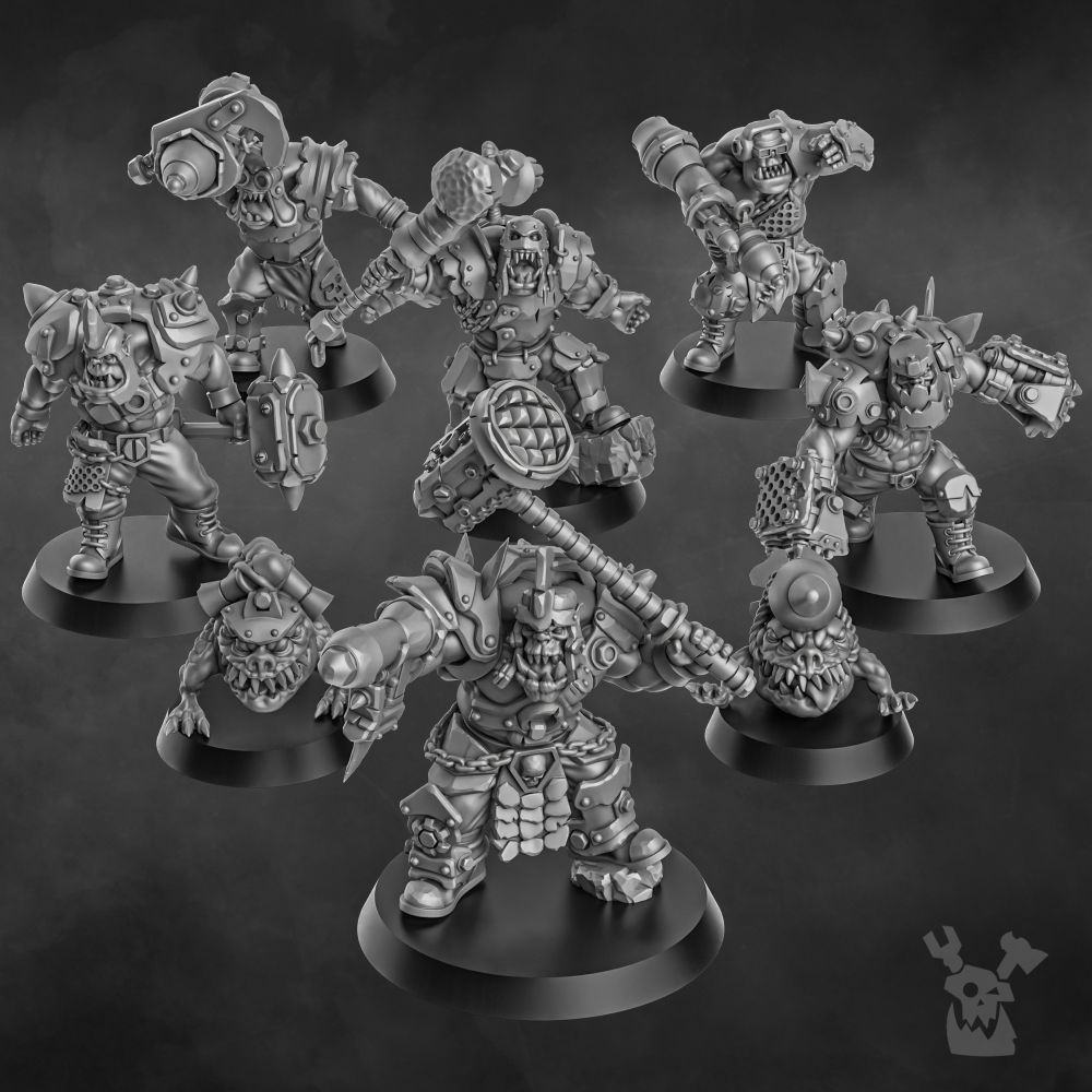 Orks Head Crackaz Mob, proxy miniature, squad, 28mm heroic scale unpainted resin, view 3