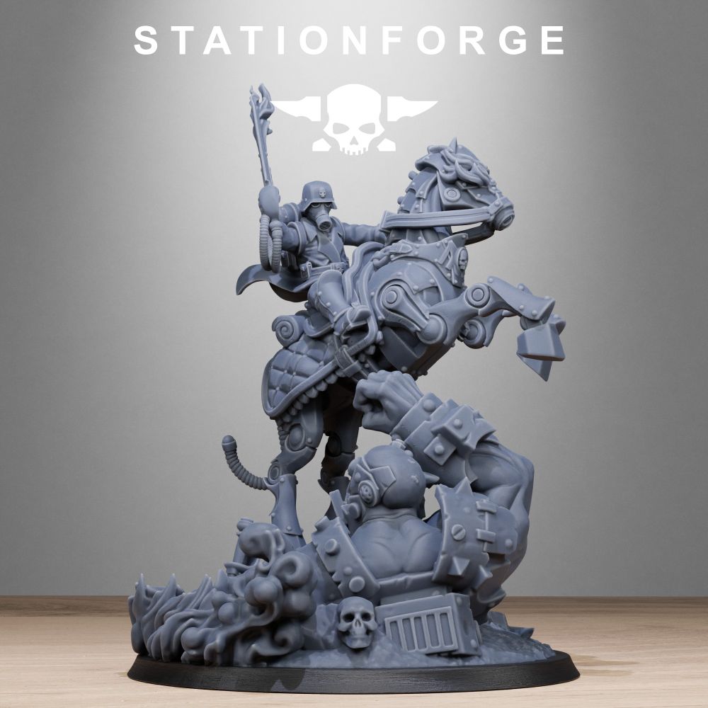 Grim Guard Officer Horseman, Imperial Army proxy miniature, infantry, 28mm heroic scale unpainted resin, view 2
