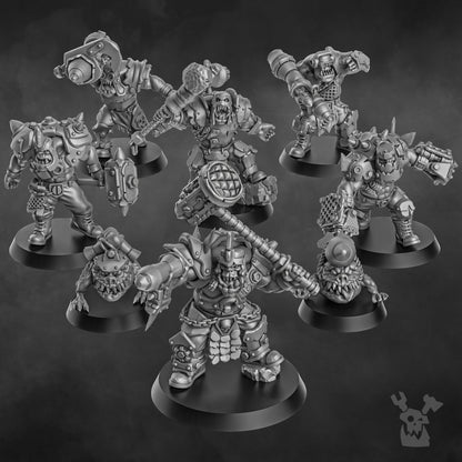 Orks Head Crackaz Mob, proxy miniature, squad, 28mm heroic scale unpainted resin, view 3