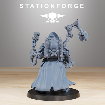 Scavenger Techno Priest, Tech Priests proxy miniature, character, 28mm heroic scale unpainted resin, view 3