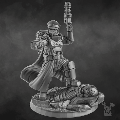 Imperial Army Dawnguard Commissar, 28mm heroic scale unpainted resin, view 10