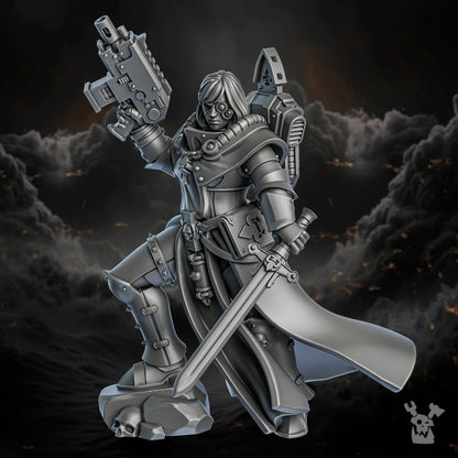 Battle Sisters Verid, proxy miniature, 28mm heroic scale unpainted resin, view 2