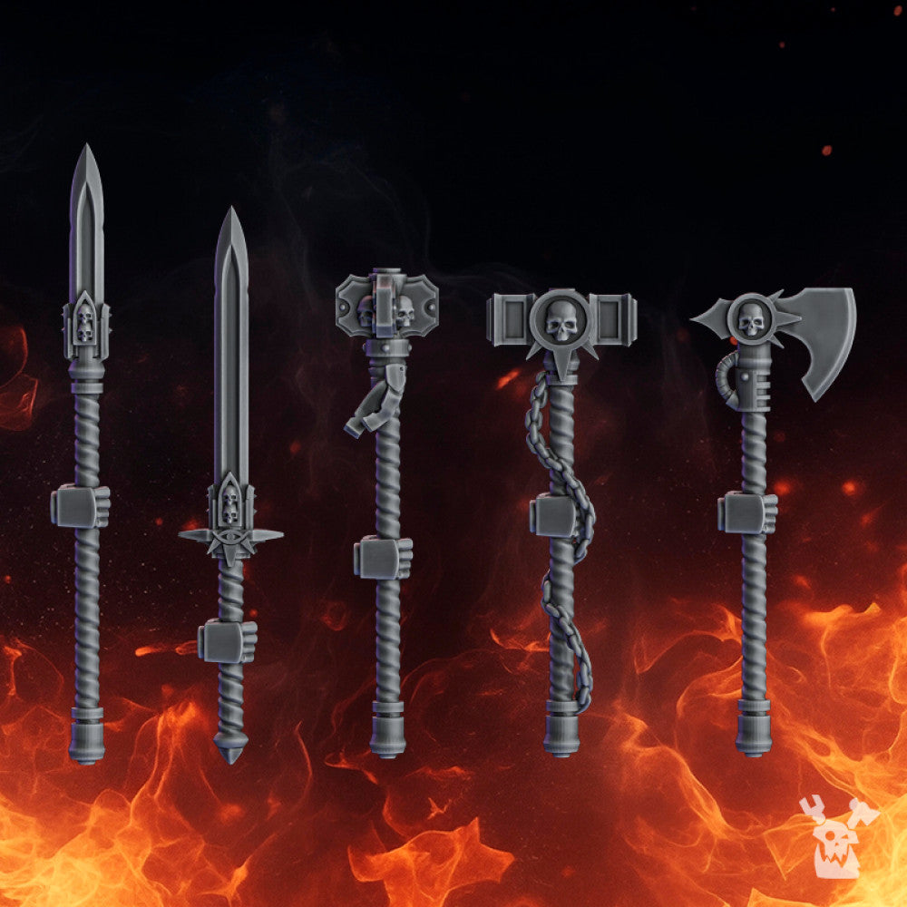Crusader Knights Warden Melee Weapons (Right), resin conversion bits, 28mm heroic scale unpainted resin