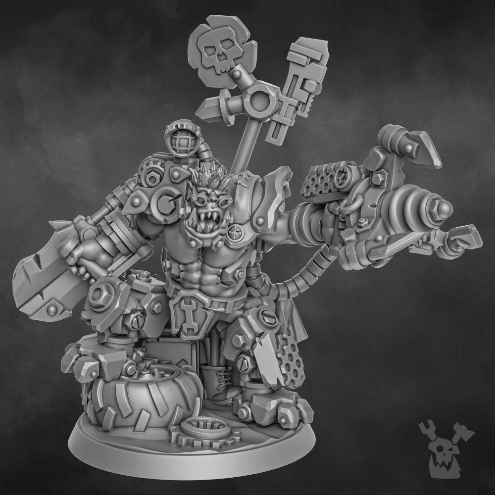 Orks Nikk Da Tech, proxy miniature, 28mm heroic scale unpainted resin, view 2