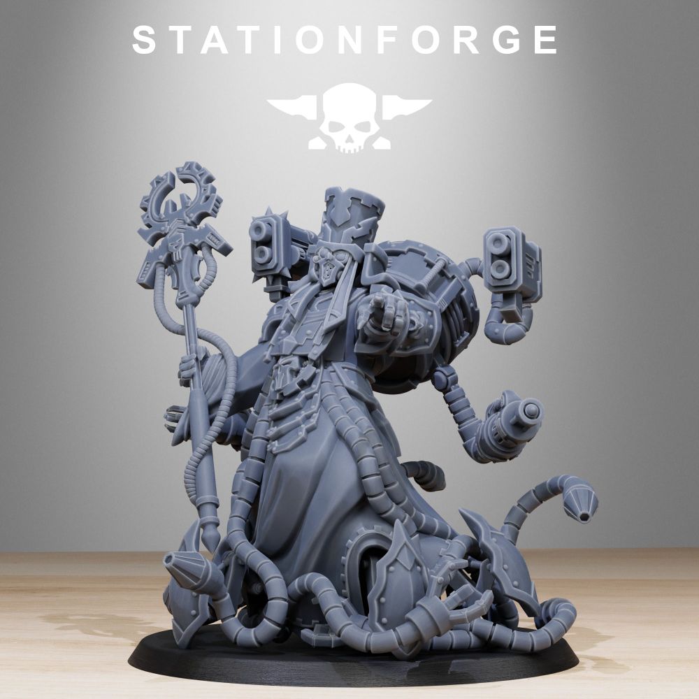 Scavenger Chaplain, Tech Priests proxy miniature, 28mm heroic scale unpainted resin, view 2