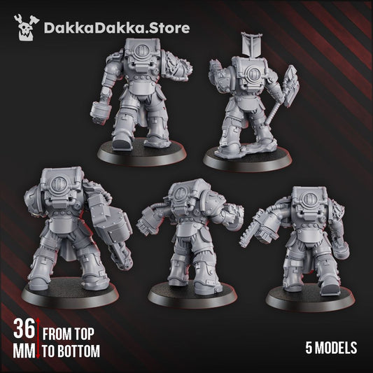 Flame Knights Destroyers Squad, proxy miniature, 28mm heroic scale unpainted resin, view 2