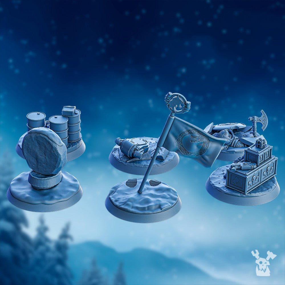 Wolf Knights Objective Markers, resin miniature bases, 28mm heroic scale unpainted resin, view 3