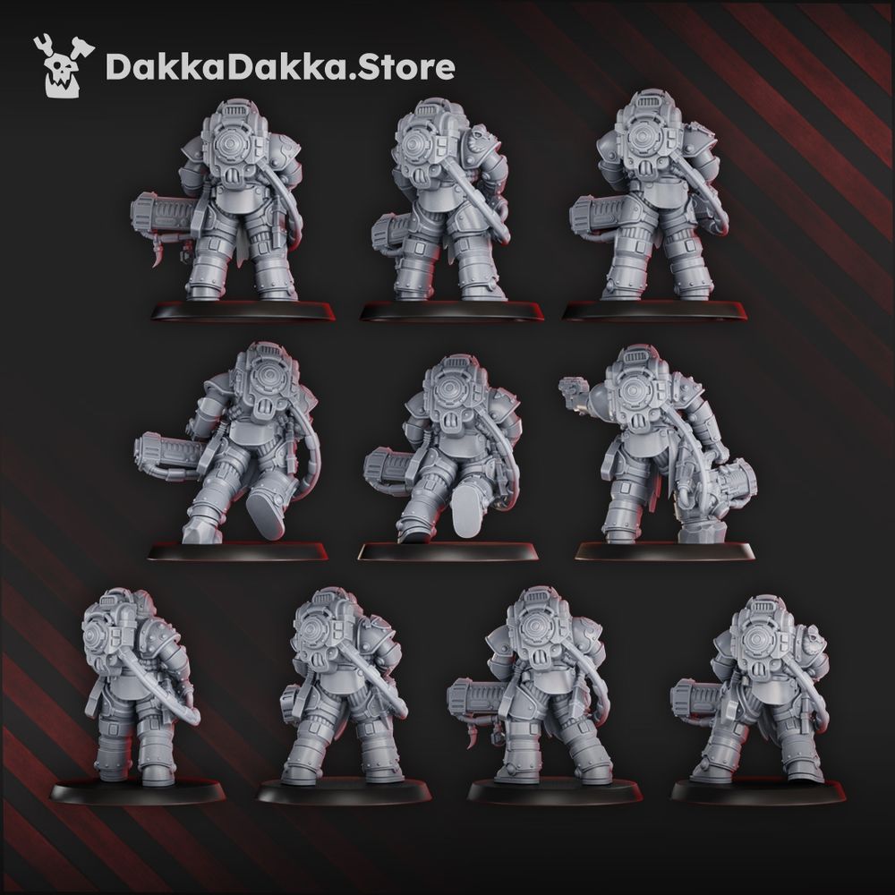 Flame Knights Team Pulsarum, proxy miniature, squad, 28mm heroic scale unpainted resin, view 2