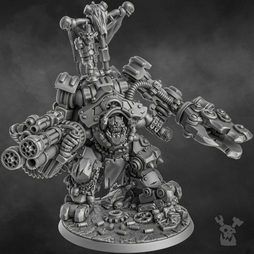 Orks Gharghkool Da Big Wrecka, proxy miniature, 28mm heroic scale unpainted resin, view 4