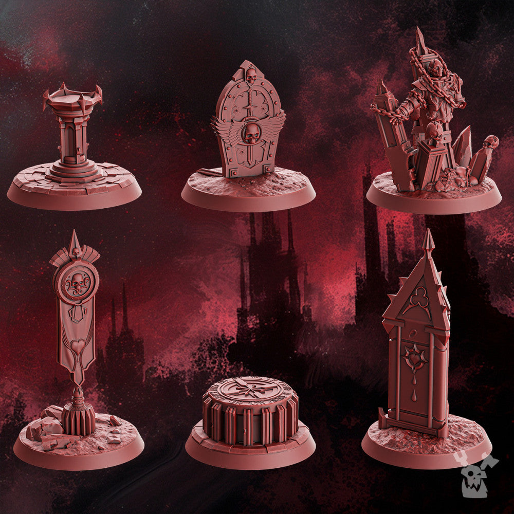 Crimson Knights Objective Markers, resin miniature bases, 28mm heroic scale unpainted resin