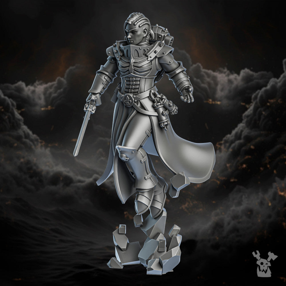 Battle Sisters Ephra, proxy miniature, 28mm heroic scale unpainted resin, view 3