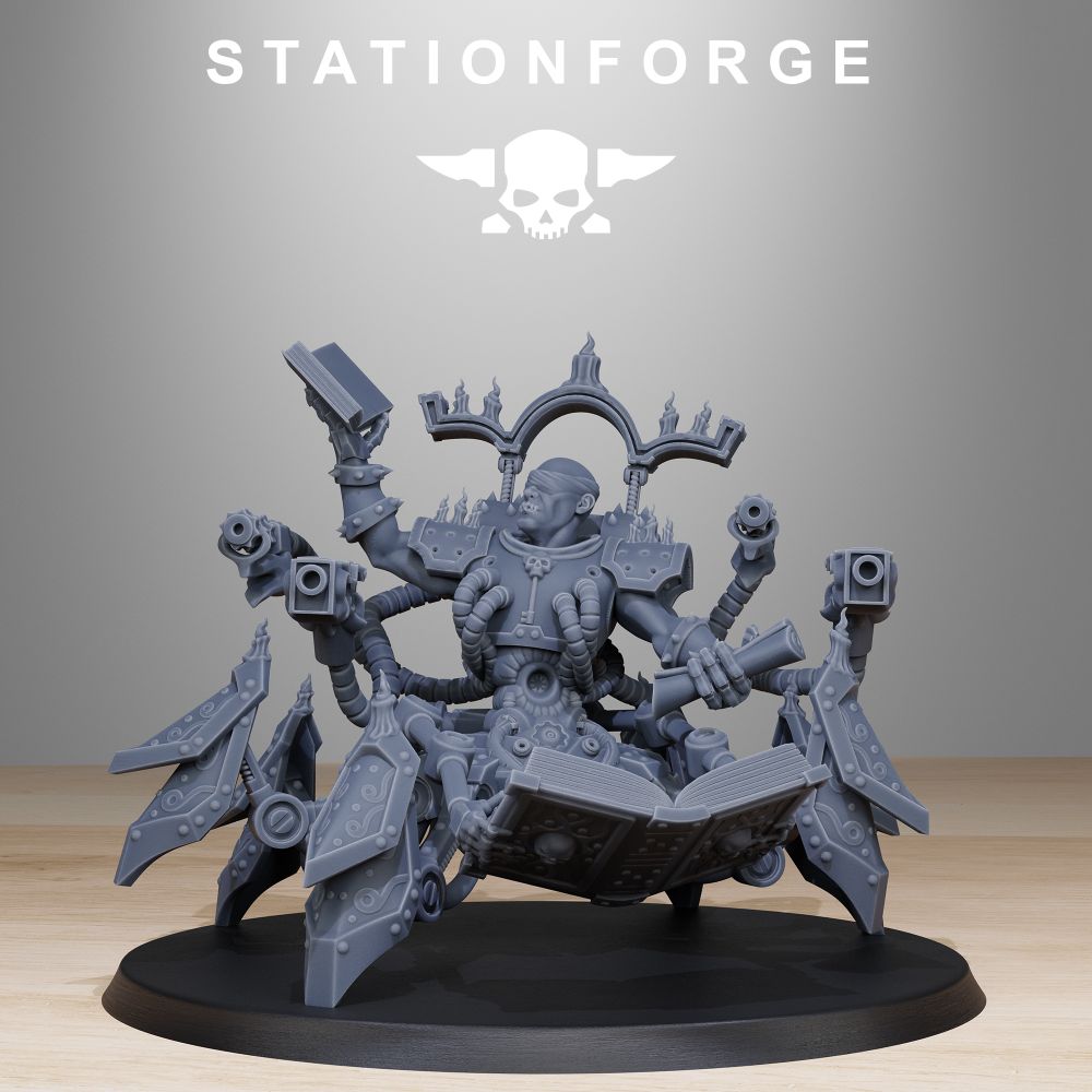 Scavenger Librarian, Tech Priests proxy miniature, 28mm heroic scale unpainted resin, view 2