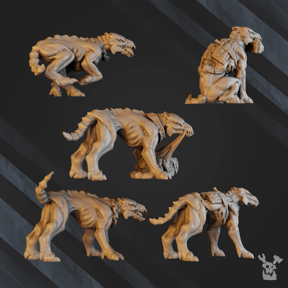 Tuai Anunnaki Tribe Watchdogs, proxy miniature, 28mm heroic scale unpainted resin, view 7