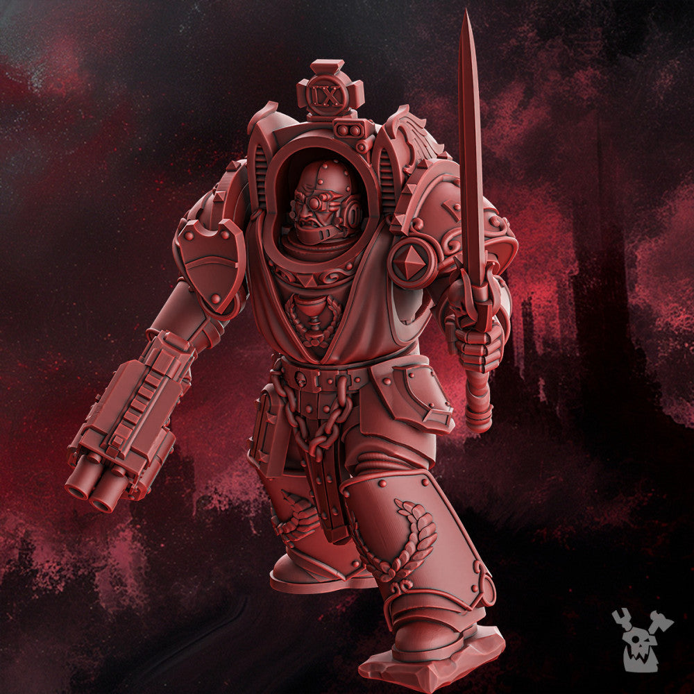 Crimson Knights Commander In Destroyer Armor, proxy miniature, character, 28mm heroic scale unpainted, view 5