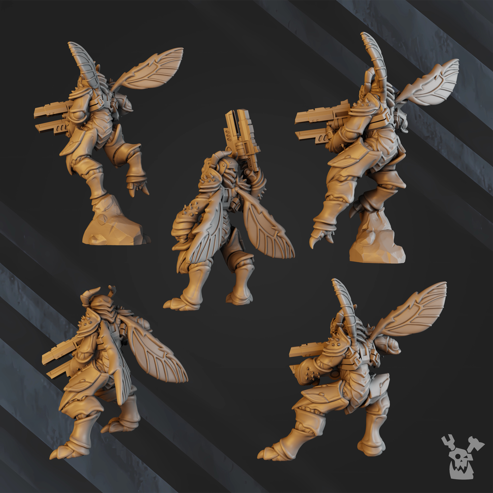 Tuai Mantomorhs Assault Squad, proxy miniature, 28mm heroic scale unpainted resin, view 4