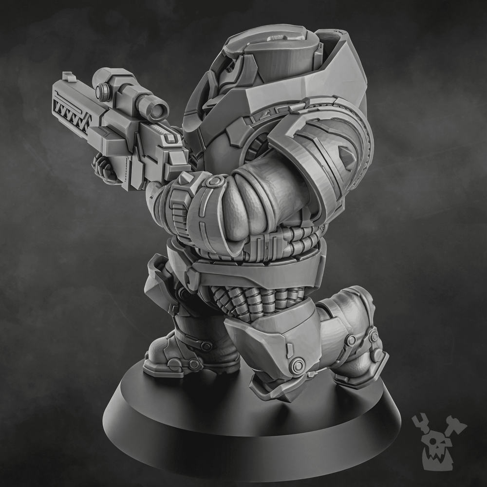 Space Dwarf Nibelung Warrior V2, proxy miniature, infantry, 28mm heroic scale unpainted resin, view 2