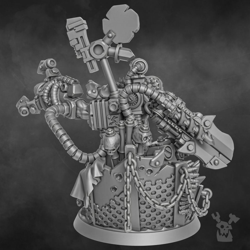 Orks Nikk Da Tech, proxy miniature, 28mm heroic scale unpainted resin, view 3