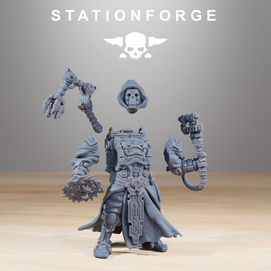 Scavenger Techno Priest, Tech Priests proxy miniature, character, 28mm heroic scale unpainted resin, view 2
