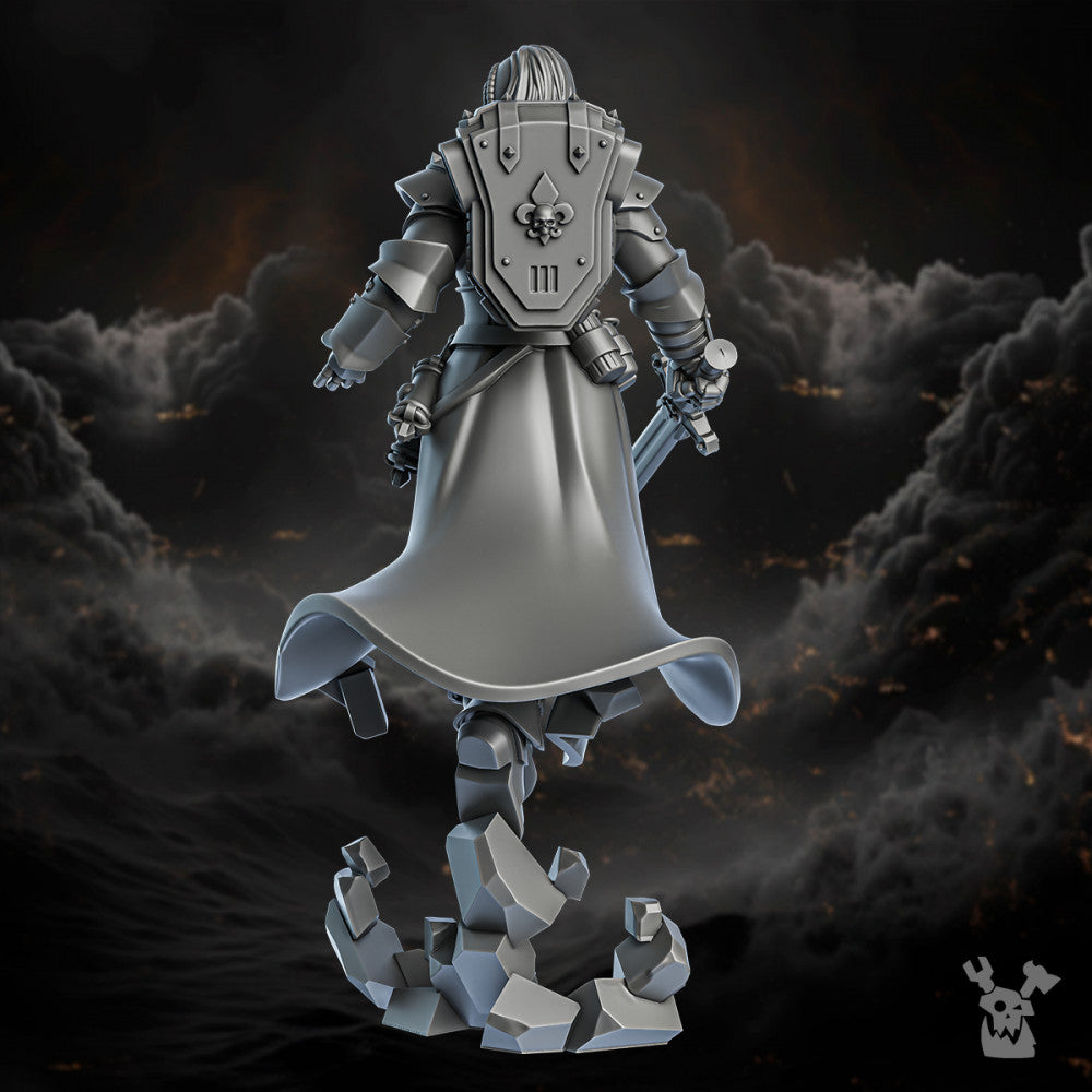 Battle Sisters Ephra, proxy miniature, 28mm heroic scale unpainted resin, view 2