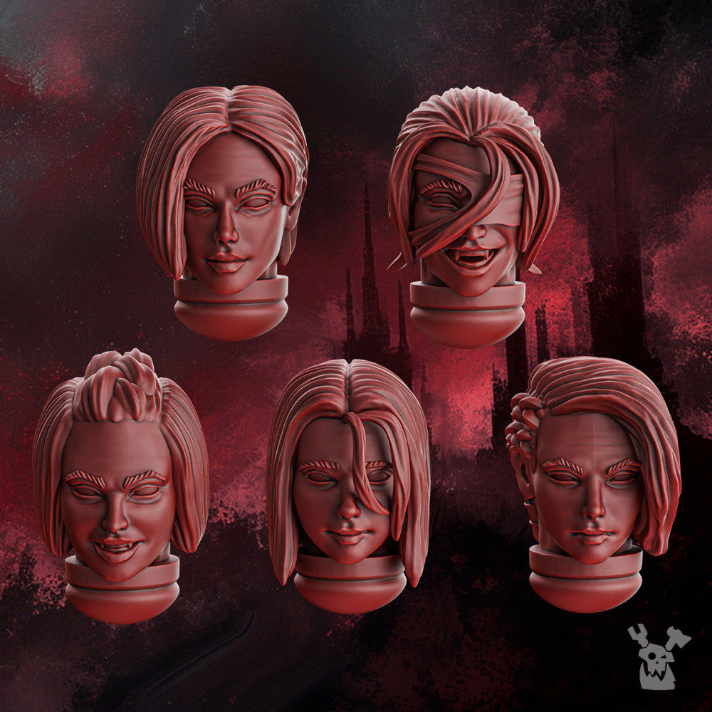 Crimson Knights Female Heads Set, resin conversion bits, 28mm heroic scale unpainted resin, view 2