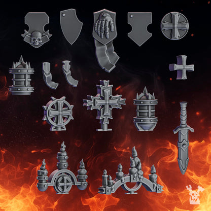 Crusader Knights Decor Set, resin conversion bits, bits, 28mm heroic scale unpainted resin, view 2