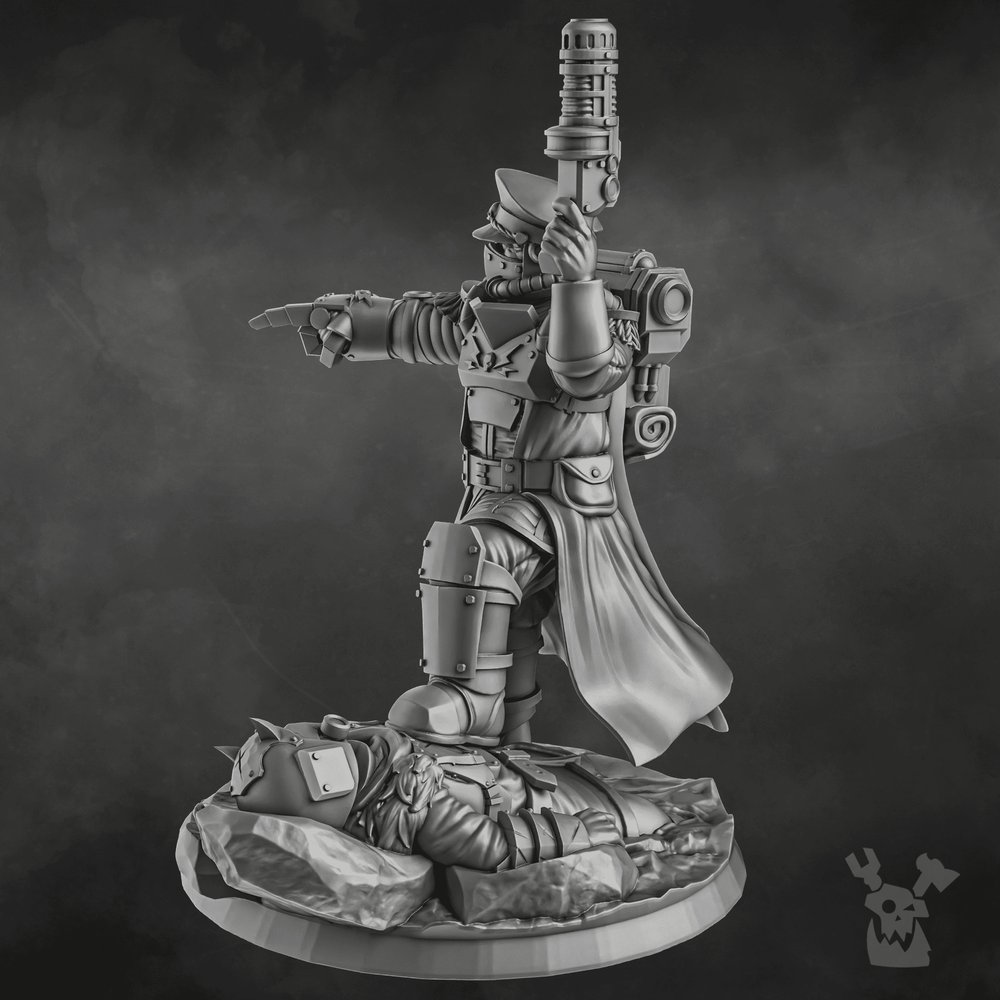 Imperial Army Dawnguard Commissar, 28mm heroic scale unpainted resin, view 5